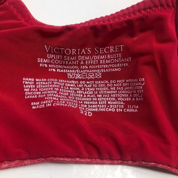 Victoria’s Secret Red Uplift Semi Demi Bra 32D - Picture 9 of 16